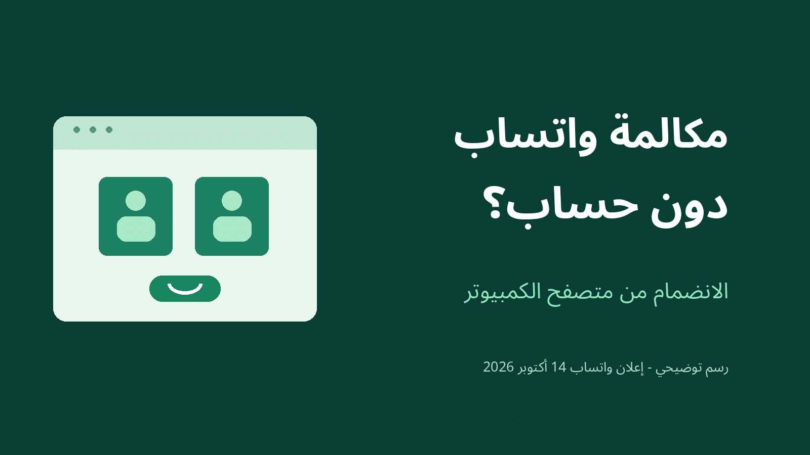 رسم توضيحي لمكالمة عبر متصفح الكمبيوتر مع عبارة مكالمة واتساب دون حساب